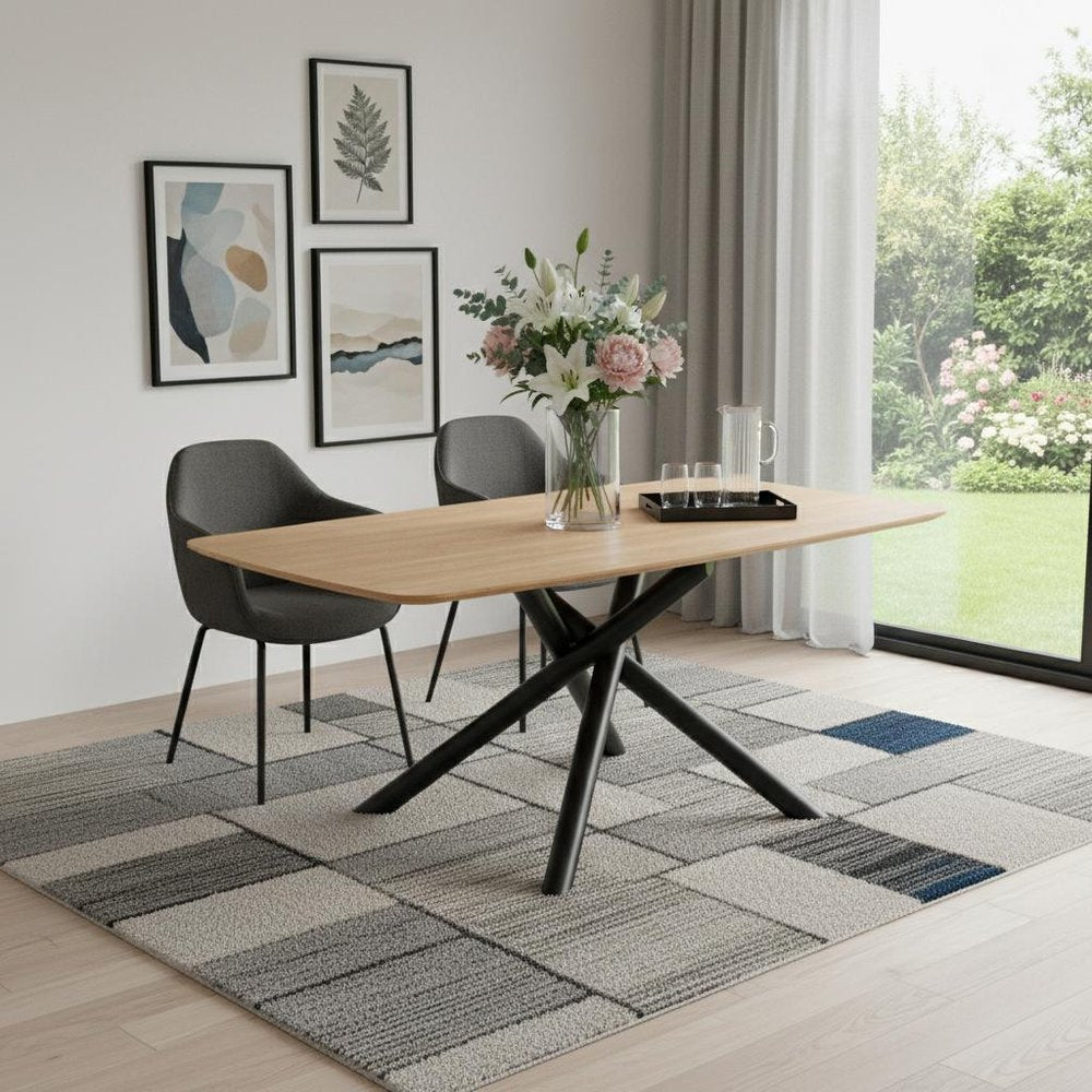 79" Natural and Black Wood and Iron Cross Leg Base Dining Table — view 7