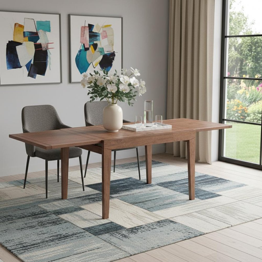 47" Walnut Wood Self-Storing Leaf Extendable Dining Table HomeRoots
