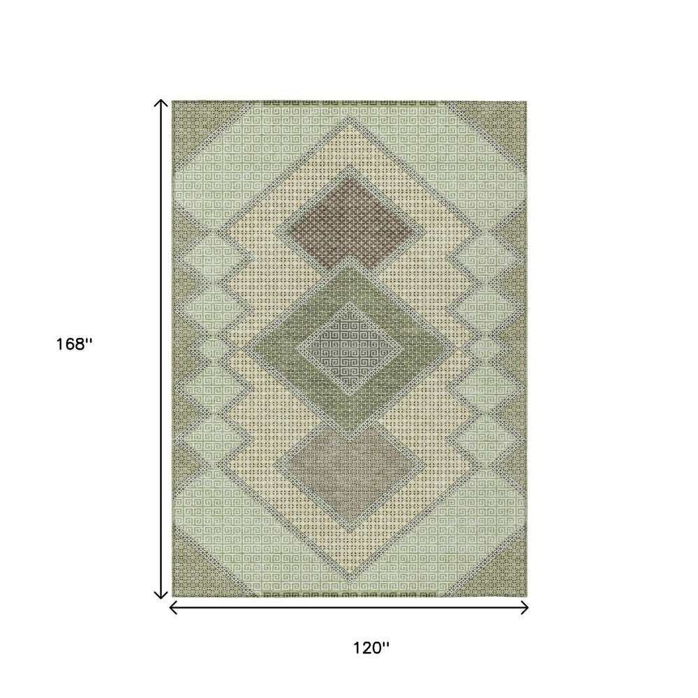 10' X 14' Green Gray And Taupe Geometric Washable Indoor Outdoor Area Rug — view 8
