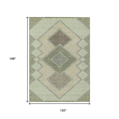10' X 14' Green Gray And Taupe Geometric Washable Indoor Outdoor Area Rug HomeRoots