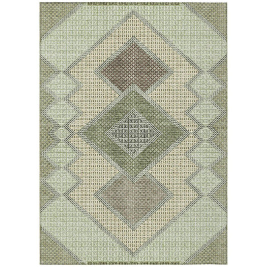 10' X 14' Green Gray And Taupe Geometric Washable Indoor Outdoor Area Rug