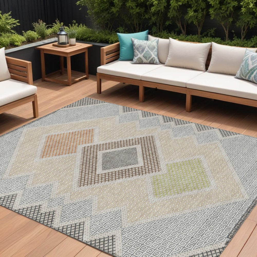 8' X 10' Pewter Copper And Silver Geometric Washable Indoor Outdoor Area Rug HomeRoots