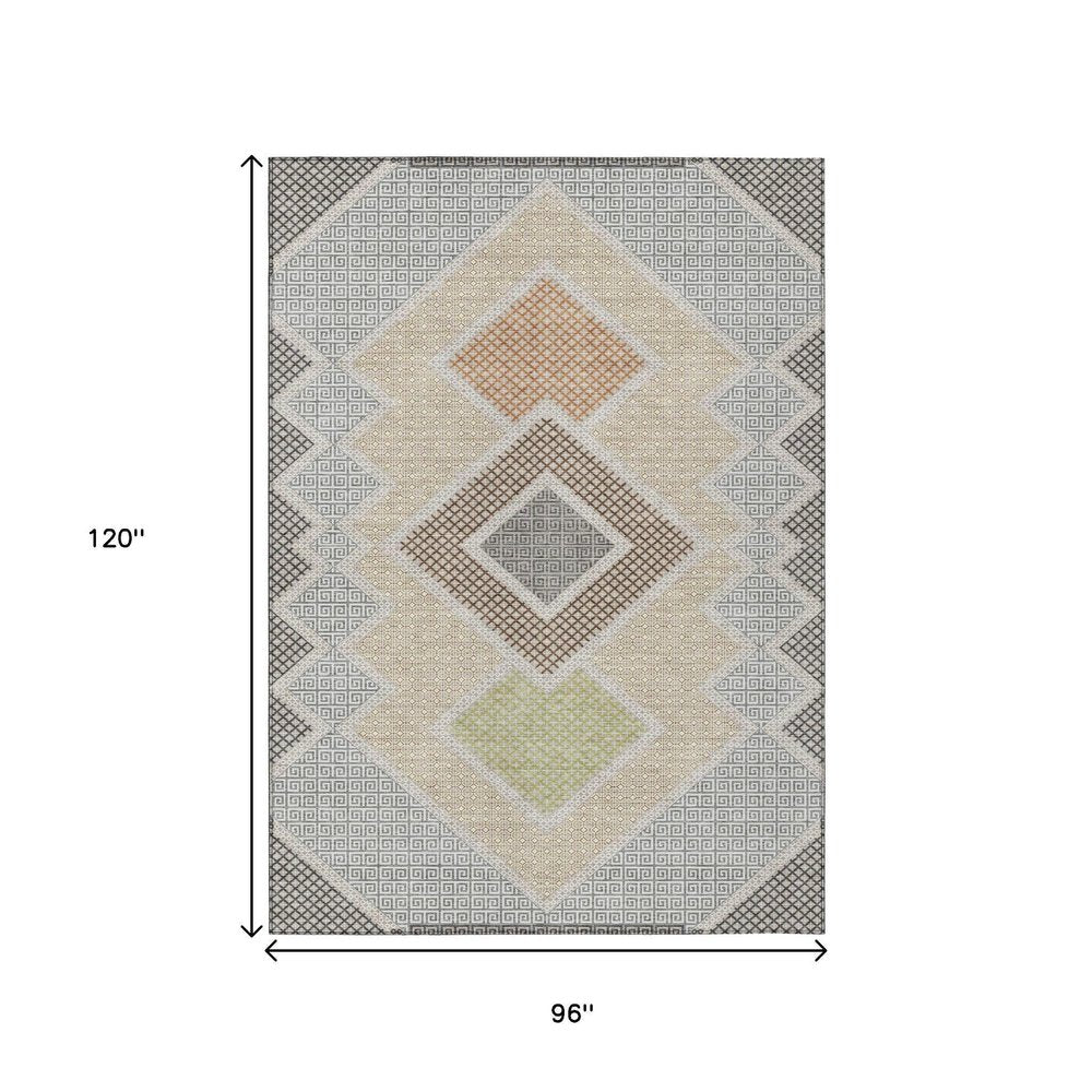 8' X 10' Pewter Copper And Silver Geometric Washable Indoor Outdoor Area Rug HomeRoots