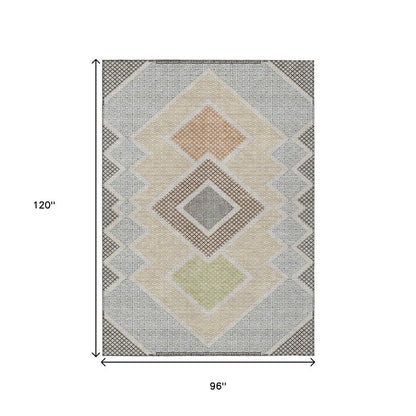 8' X 10' Pewter Copper And Silver Geometric Washable Indoor Outdoor Area Rug HomeRoots