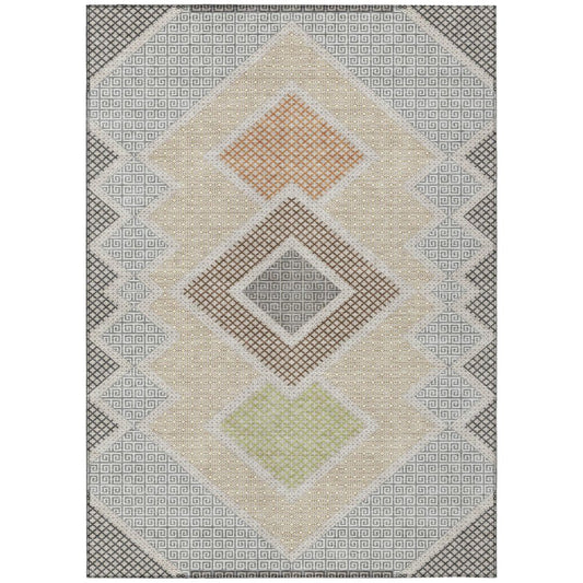 8' X 10' Pewter Copper And Silver Geometric Washable Indoor Outdoor Area Rug