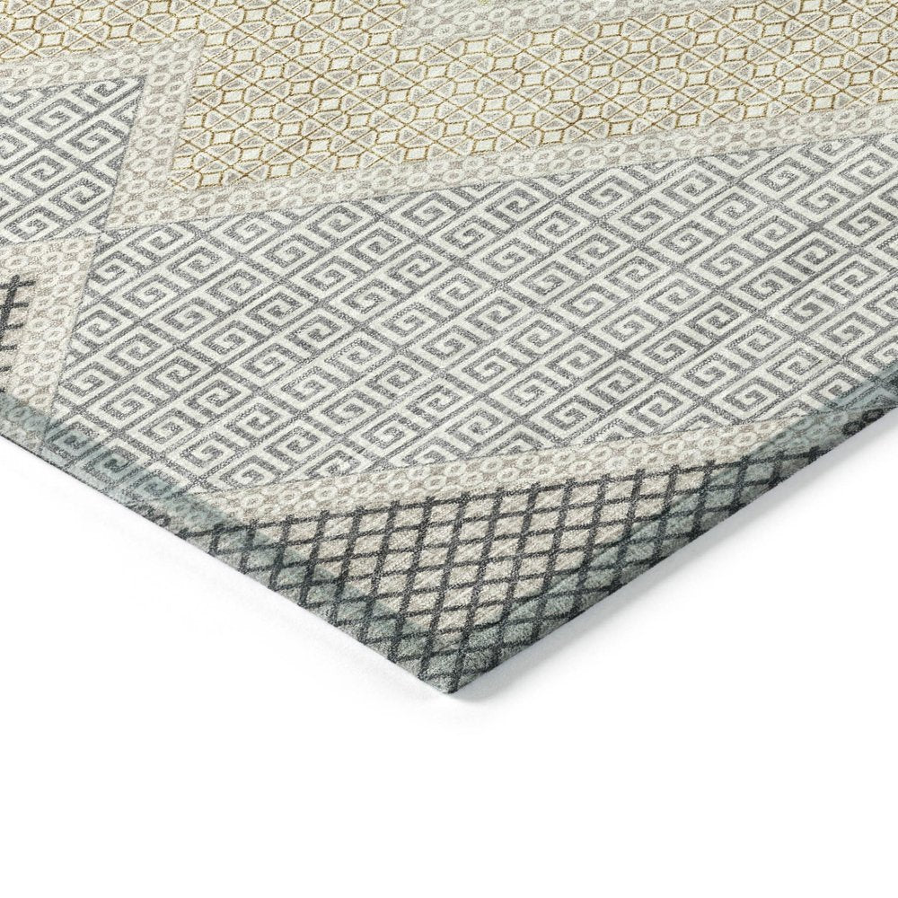 8' X 10' Pewter Copper And Silver Geometric Washable Indoor Outdoor Area Rug — view 3