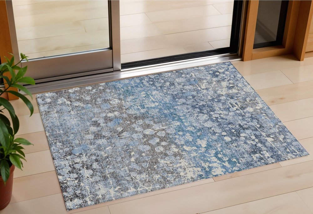 3' X 5' Blue And Gray Abstract Washable Indoor Outdoor Area Rug HomeRoots