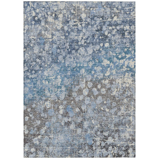3' X 5' Blue And Gray Abstract Washable Indoor Outdoor Area Rug
