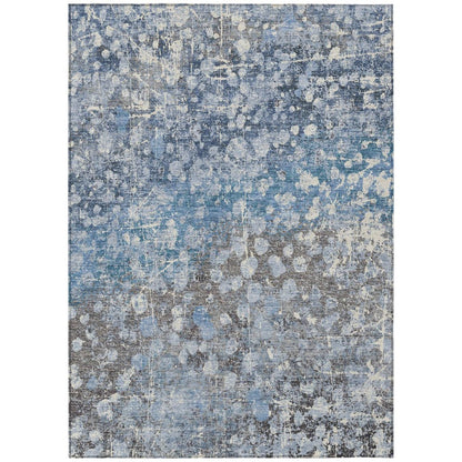 3' X 5' Blue And Gray Abstract Washable Indoor Outdoor Area Rug