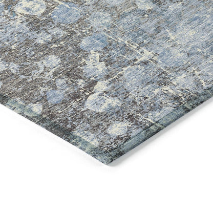 3' X 5' Blue And Gray Abstract Washable Indoor Outdoor Area Rug
