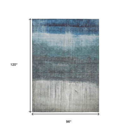 8' X 10' Blue And Gray Abstract Washable Indoor Outdoor Area Rug HomeRoots