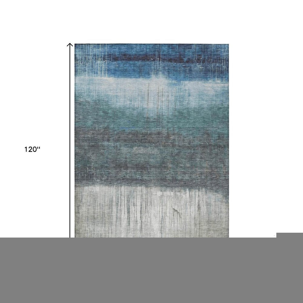 8' X 10' Blue And Gray Abstract Washable Indoor Outdoor Area Rug HomeRoots