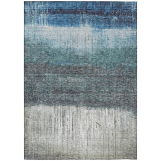 8' X 10' Blue And Gray Abstract Washable Indoor Outdoor Area Rug