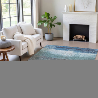 8' X 10' Blue And Gray Abstract Washable Indoor Outdoor Area Rug HomeRoots