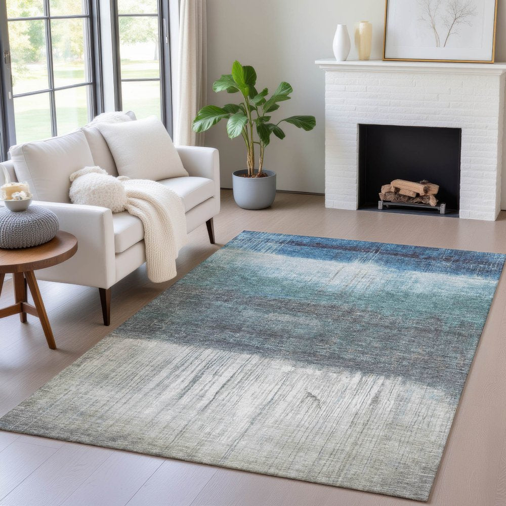 8' X 10' Blue And Gray Abstract Washable Indoor Outdoor Area Rug — view 4