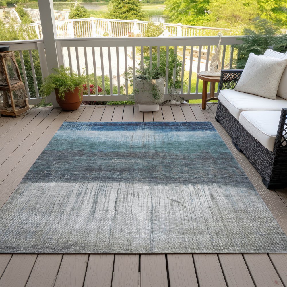 8' X 10' Blue And Gray Abstract Washable Indoor Outdoor Area Rug HomeRoots