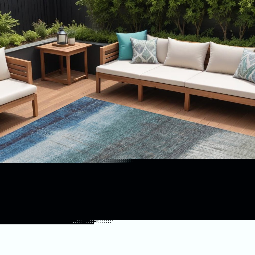 8' X 10' Blue And Gray Abstract Washable Indoor Outdoor Area Rug — view 21