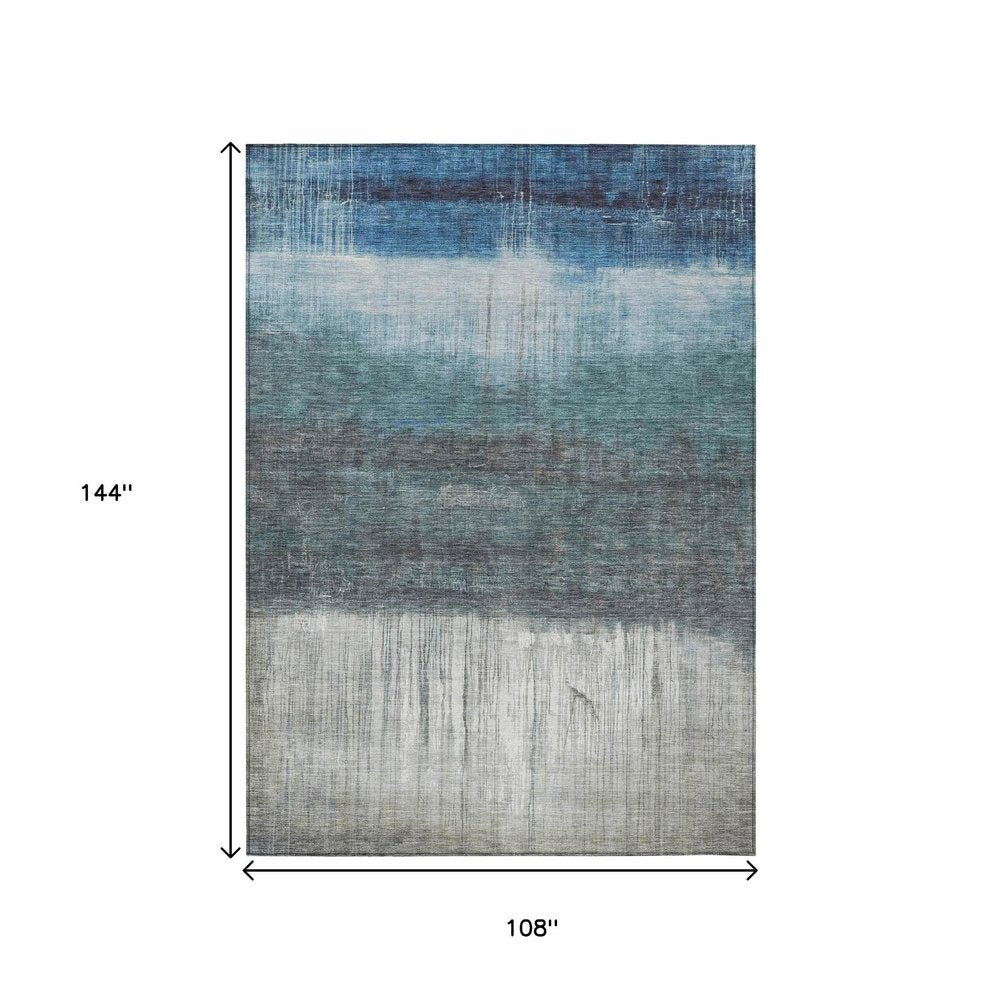 8' X 10' Blue And Gray Abstract Washable Indoor Outdoor Area Rug — view 27