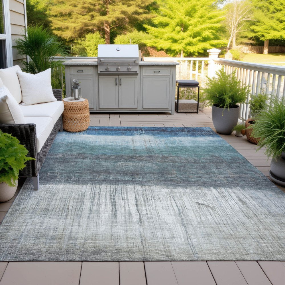 8' X 10' Blue And Gray Abstract Washable Indoor Outdoor Area Rug — view 24