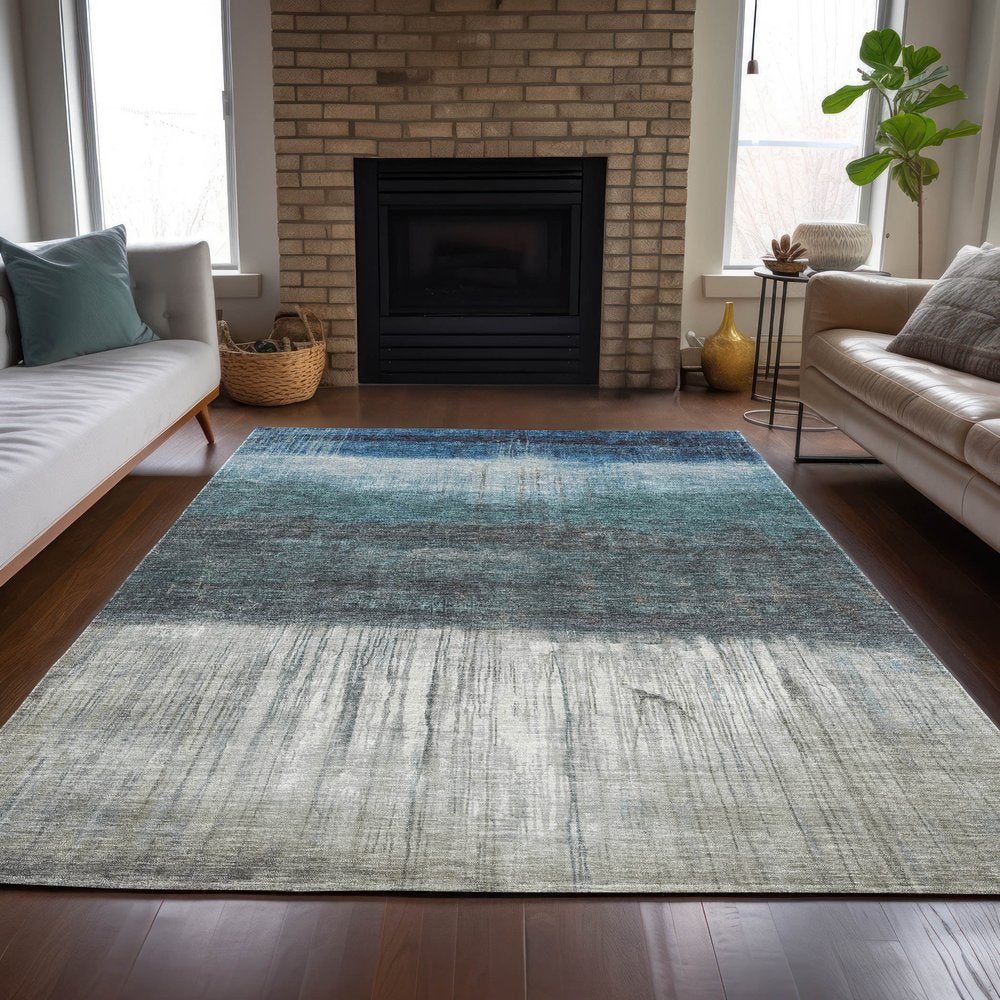 8' X 10' Blue And Gray Abstract Washable Indoor Outdoor Area Rug — view 25