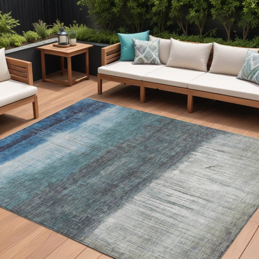 8' X 10' Blue And Gray Abstract Washable Indoor Outdoor Area Rug HomeRoots