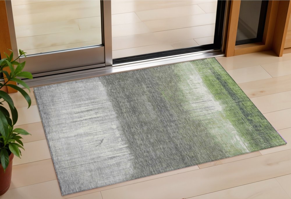 3' X 5' Fern Green And Gray Abstract Washable Indoor Outdoor Area Rug HomeRoots