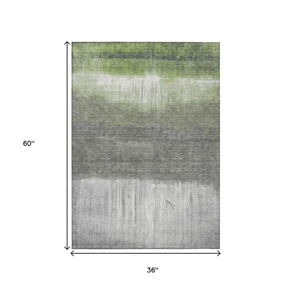 3' X 5' Fern Green And Gray Abstract Washable Indoor Outdoor Area Rug HomeRoots