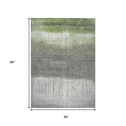 3' X 5' Fern Green And Gray Abstract Washable Indoor Outdoor Area Rug HomeRoots