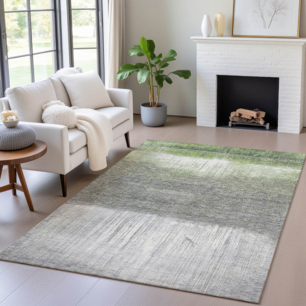 3' X 5' Fern Green And Gray Abstract Washable Indoor Outdoor Area Rug — view 4