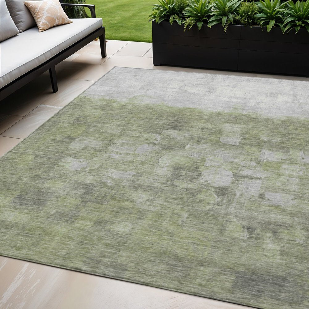 5' X 8' Fern Green And Silver Abstract Washable Indoor Outdoor Area Rug HomeRoots