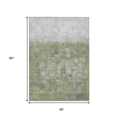 5' X 8' Fern Green And Silver Abstract Washable Indoor Outdoor Area Rug HomeRoots