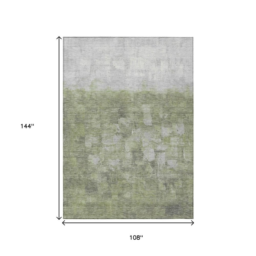 9' X 12' Fern Green And Silver Abstract Washable Indoor Outdoor Area Rug HomeRoots