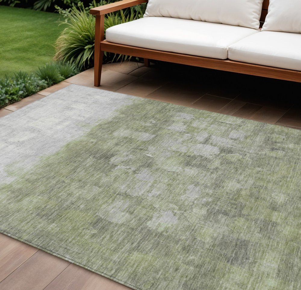9' X 12' Fern Green And Silver Abstract Washable Indoor Outdoor Area Rug — view 7