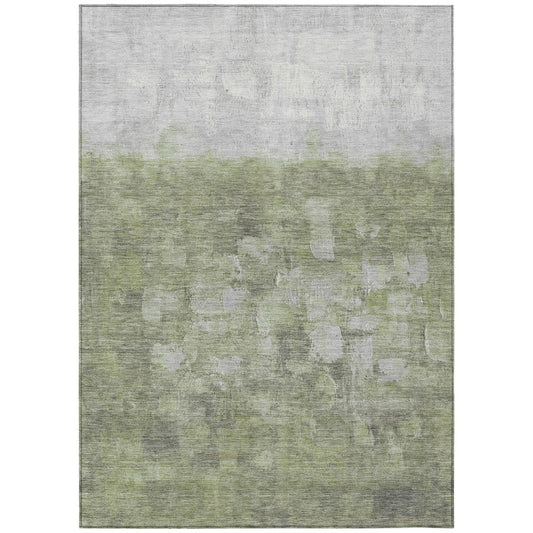 9' X 12' Fern Green And Silver Abstract Washable Indoor Outdoor Area Rug