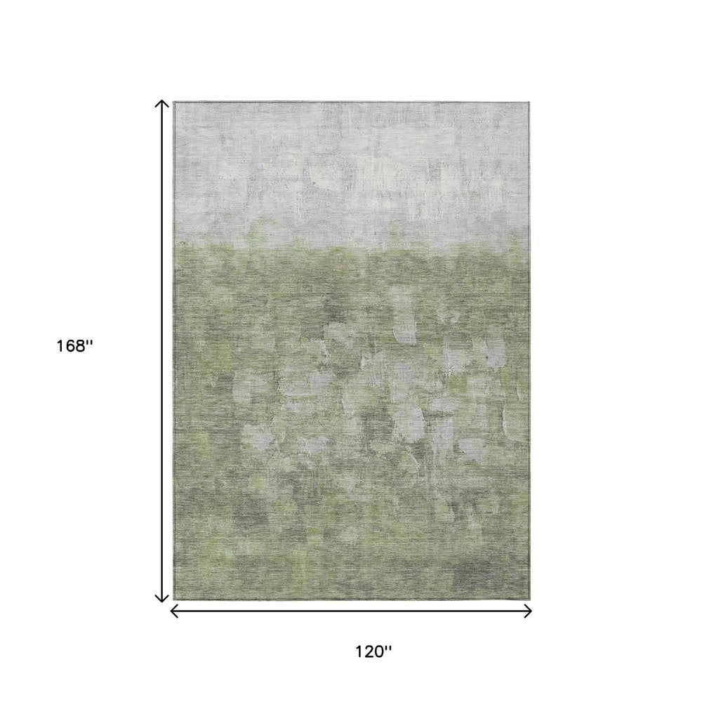 10' X 14' Fern Green And Silver Abstract Washable Indoor Outdoor Area Rug — view 7