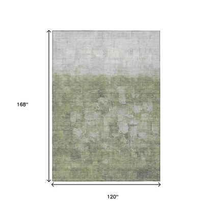 10' X 14' Fern Green And Silver Abstract Washable Indoor Outdoor Area Rug HomeRoots