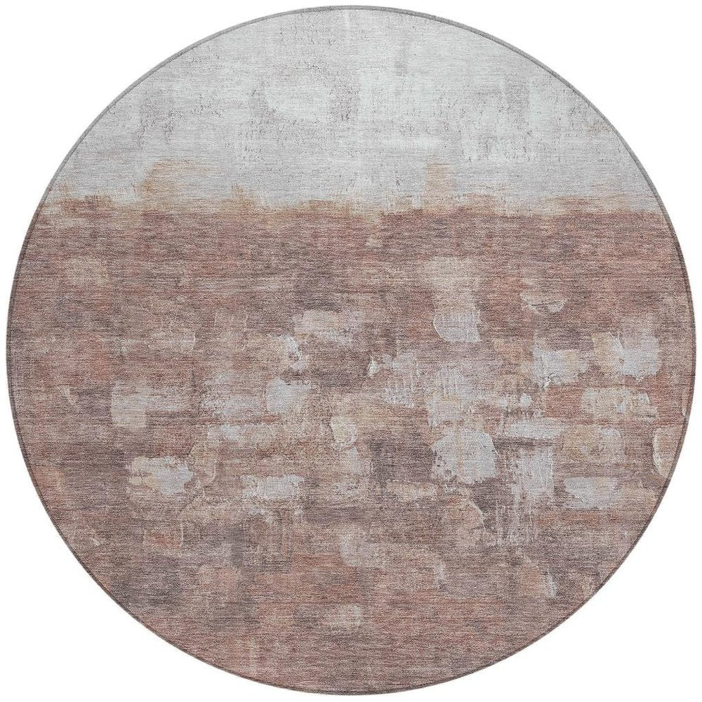 8' Rust And Silver Round Abstract Washable Indoor Outdoor Area Rug HomeRoots