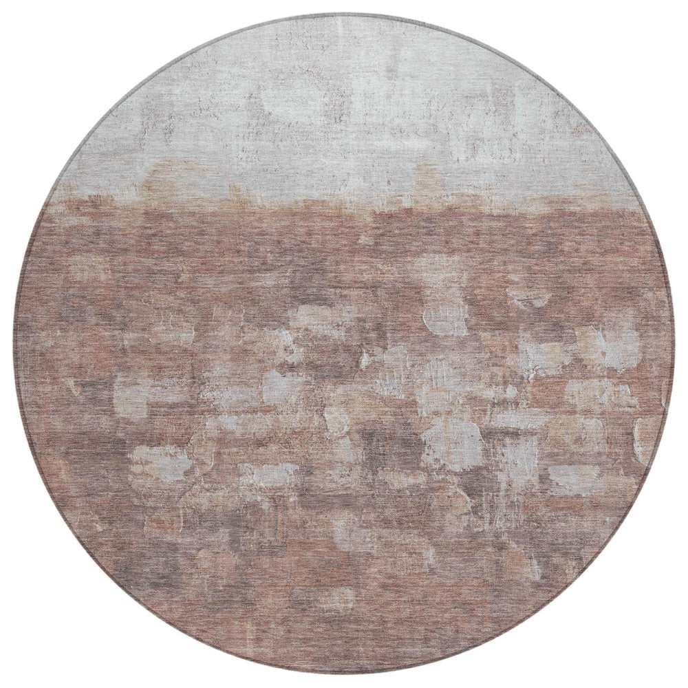 8' Rust And Silver Round Abstract Washable Indoor Outdoor Area Rug — view 1