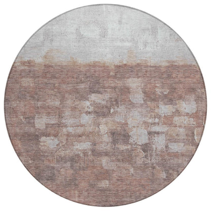 8' Rust And Silver Round Abstract Washable Indoor Outdoor Area Rug HomeRoots