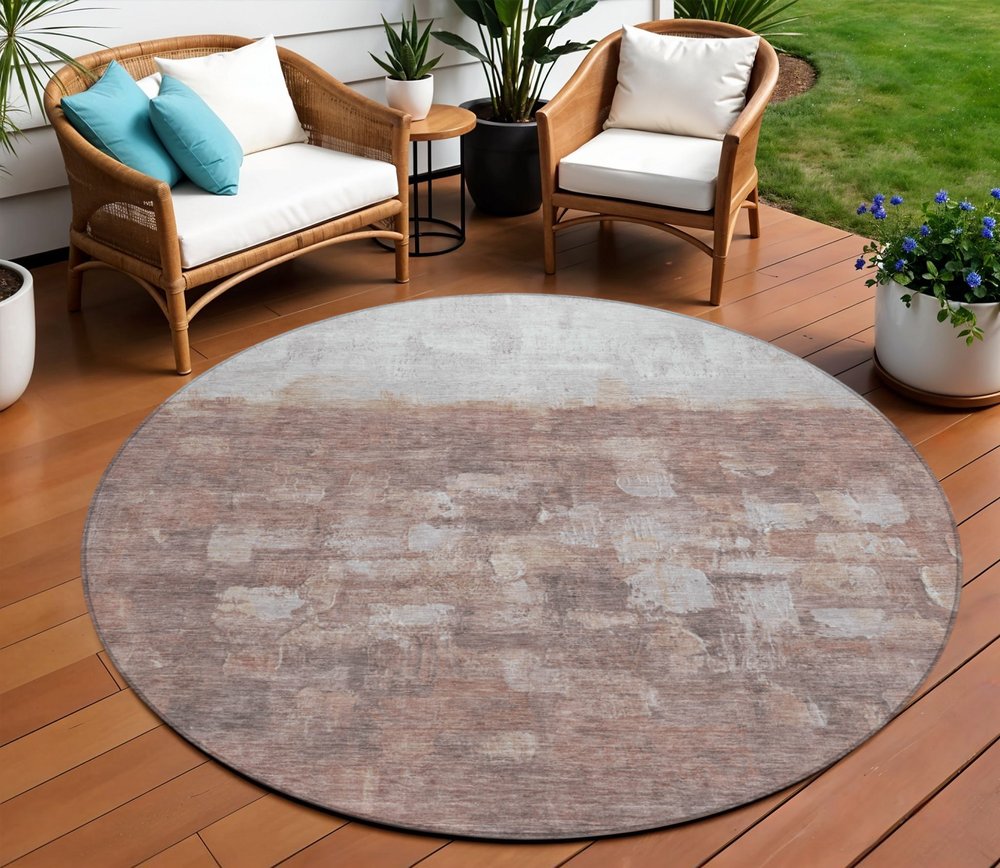 8' Rust And Silver Round Abstract Washable Indoor Outdoor Area Rug HomeRoots