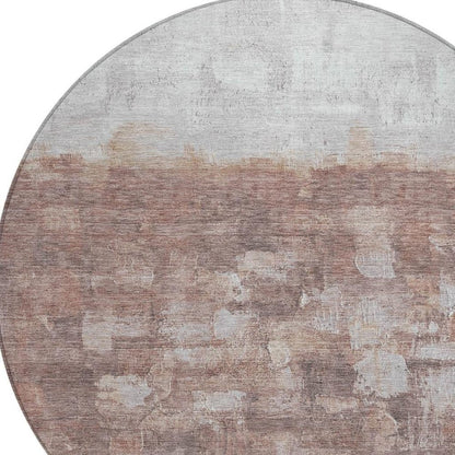 8' Rust And Silver Round Abstract Washable Indoor Outdoor Area Rug HomeRoots