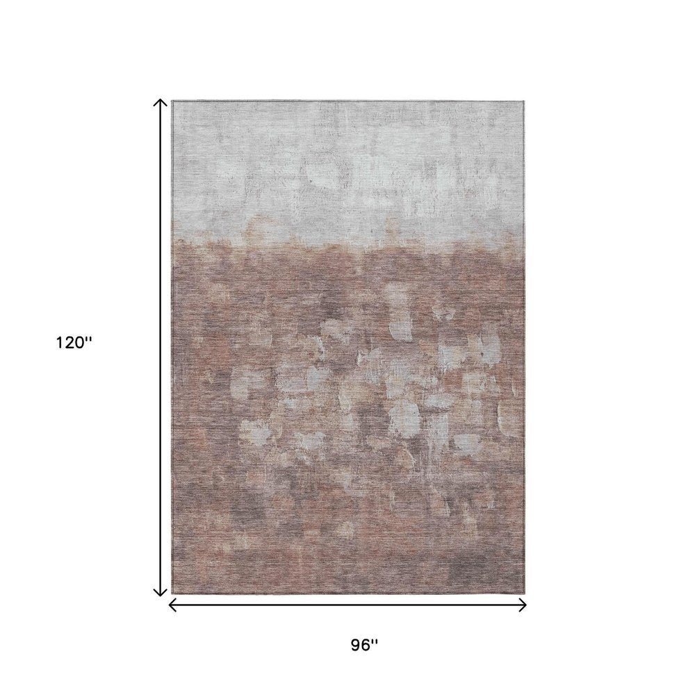 8' X 10' Rust And Silver Abstract Washable Indoor Outdoor Area Rug — view 6