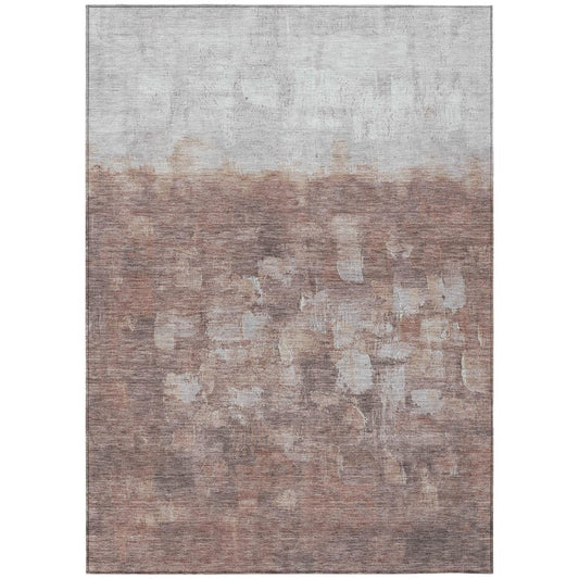 8' X 10' Rust And Silver Abstract Washable Indoor Outdoor Area Rug