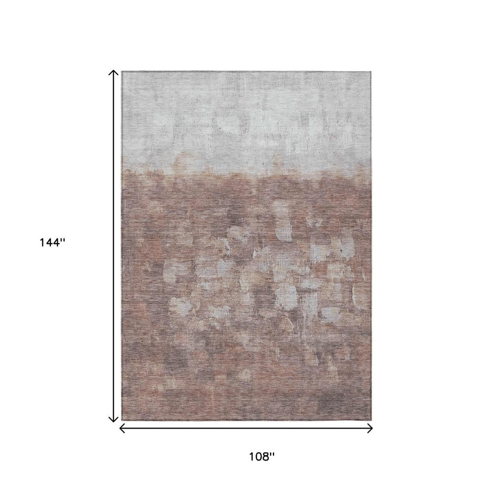 9' X 12' Rust And Silver Abstract Washable Indoor Outdoor Area Rug — view 7