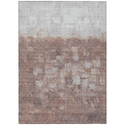 9' X 12' Rust And Silver Abstract Washable Indoor Outdoor Area Rug