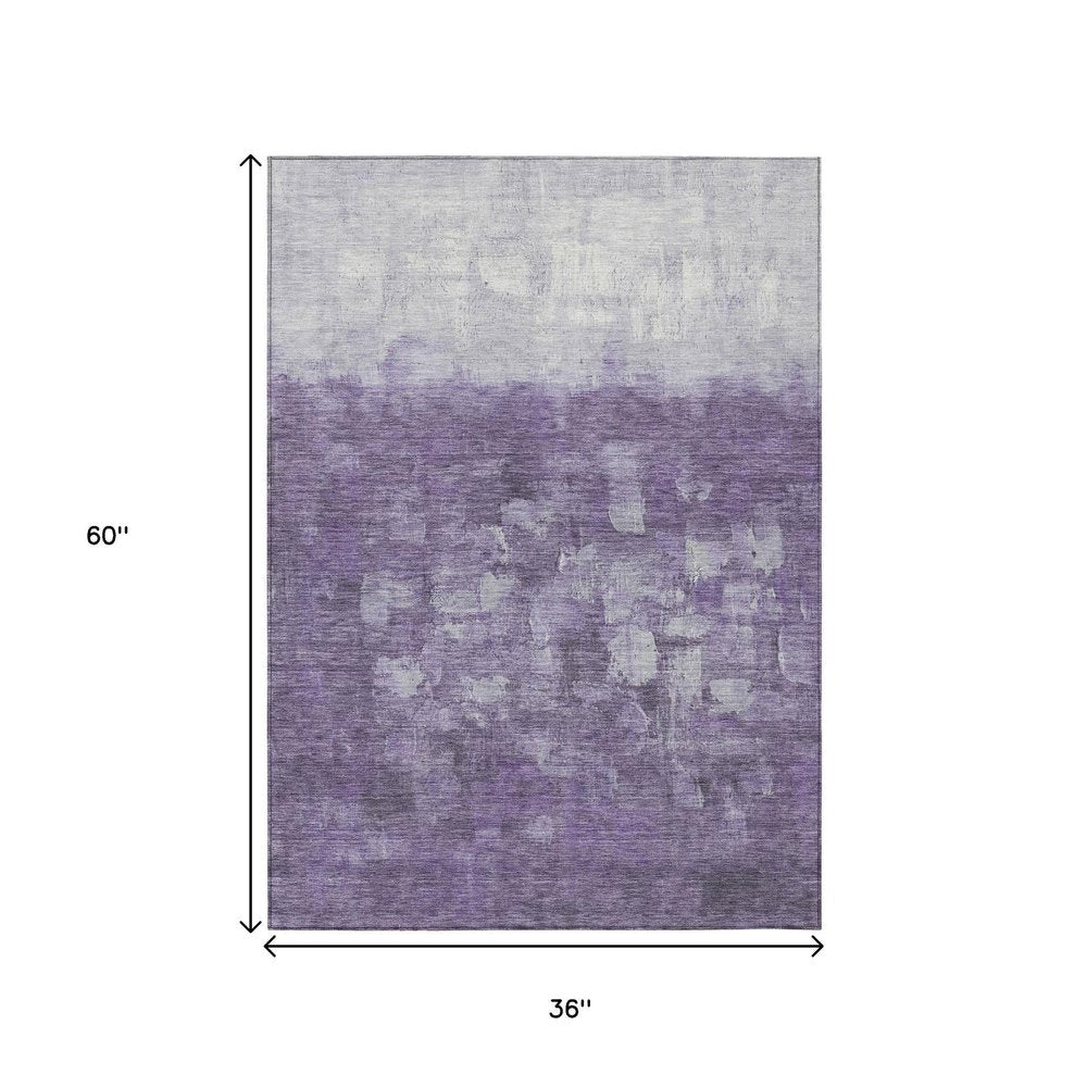 3' X 5' Purple And Silver Abstract Washable Indoor Outdoor Area Rug — view 7