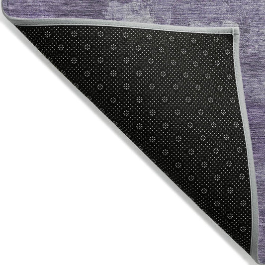 3' X 5' Purple And Silver Abstract Washable Indoor Outdoor Area Rug