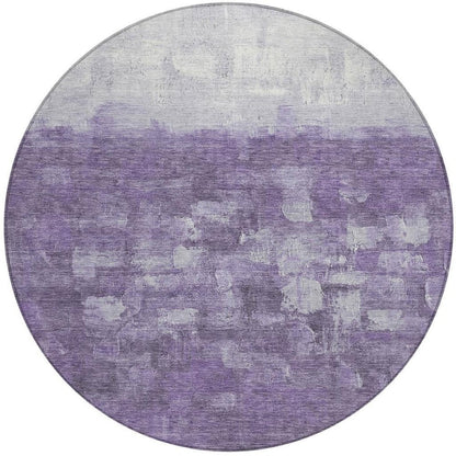 8' Purple And Silver Round Abstract Washable Indoor Outdoor Area Rug