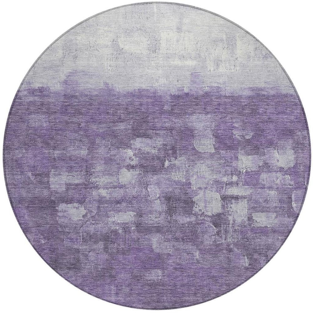 8' Purple And Silver Round Abstract Washable Indoor Outdoor Area Rug HomeRoots