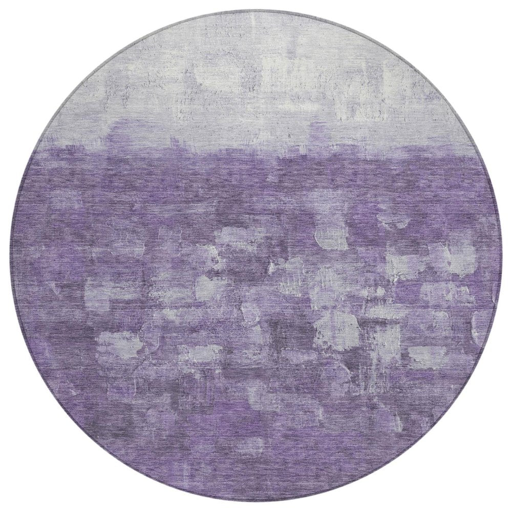 8' Purple And Silver Round Abstract Washable Indoor Outdoor Area Rug — view 1